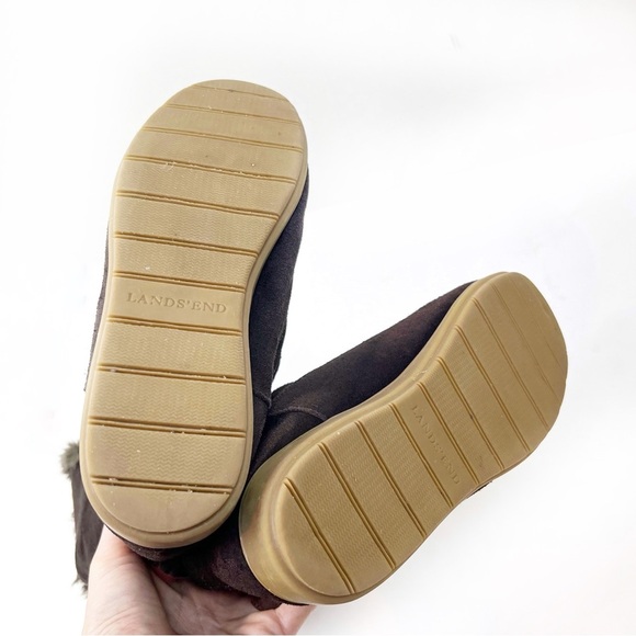 Lands End Mendota Suede Tall Boots Faux Fur 7 Leather Chocolate Brown Cabincore - Picture 10 of 11